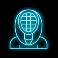 Neon sign representing a fencer wearing a mask, ready for a duel vector