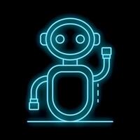Neon robot waving with one hand up vector