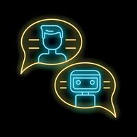 Neon icons of man and robot chatting in speech bubbles vector