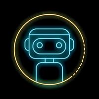 Neon sign of a robot in a circle on a black background vector