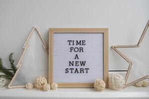 Motivational saying TIME FOR A NEW START. Goals setting concept. Strategy for self development improvement. Inspirational Planning better healthier life. Visual motivation photo