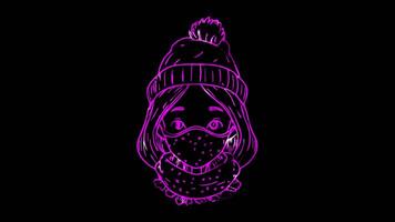 Neon frame effect, Weather Elements that represent snowflakes on black background video