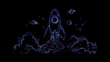 Neon frame effect, Rocket Ship on black background video