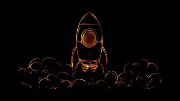 Neon frame effect, Rocket Ship on black background video