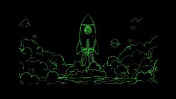 Neon frame effect, Rocket Ship on black background video