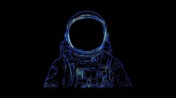 Neon frame effect, Adorable Astronaut with a big smile, floating in space with stars and planets around on black background video