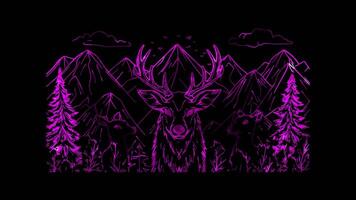 Neon frame effect, deer forest background on black background video