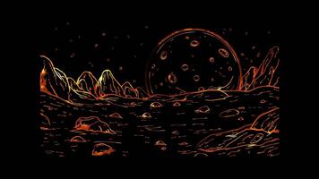Neon frame effect, moon surface on black background video