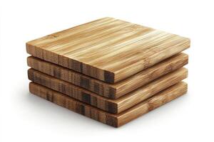 Four bamboo coasters forming a stack on white background photo