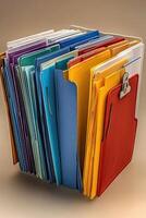 Card index system organizing information with colorful files photo