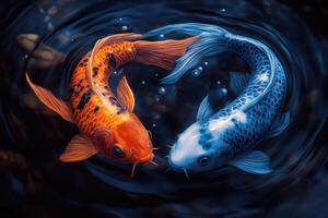 Two koi carps swimming in circle creating yin yang symbol photo
