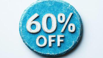 Sixty percent off discount on blue round wooden sign photo