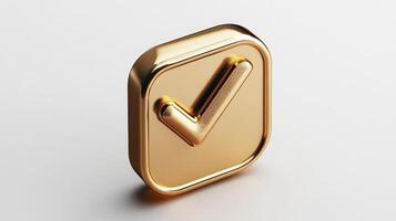Golden check mark symbol floating on gray background representing success photo