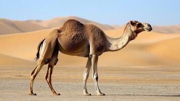 Dromedary camel standing in the desert landscape of the empty quarter photo