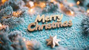 merry christmas text on blue background photo