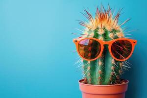 cactus in sunglasses on a blue background photo
