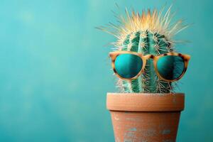 cactus in sunglasses on a blue background photo
