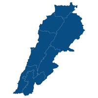 Map of Lebanon in main provinces in blue color vector