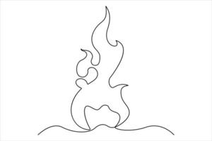 Continuous one line drawing of fire flame. Bonfire concept single line art illustration vector
