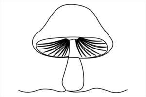 Mushroom continuous single line hand drawn to outline art illustration vector