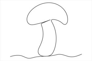 Continuous single line of drawing of mushroom edible Fresh raw vegetable concept outline art illustration vector