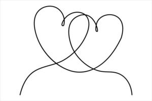 Heart and love sign in continuous one line drawing. vector