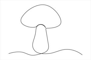 Continuous single line art drawing of Mushroom in doodle style outline art illustration vector