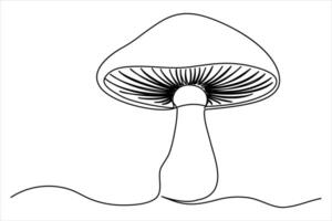 Continuous single line of drawing of mushroom editable outline art illustration vector
