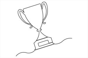 Continuous one line drawing of trophy icon art illustration vector