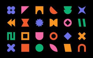 Y2k geometric shape set. Y2k collection of brutalism forms, minimalist geometric elements. Futuristic abstract forms in retro style. Shapes in squares. vector