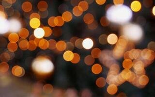 Christmas tree with glowing garland blurry defocused photo. Abstract bokeh background wallpaper. Christmas and New Year celebration concept photo