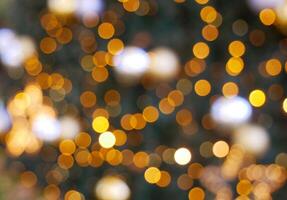 Christmas tree with glowing garland blurry defocused photo. Abstract bokeh background wallpaper. Christmas and New Year celebration concept photo