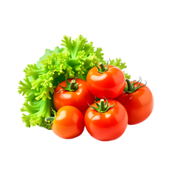 reif Tomaten mit frisch Grüner Salat Blätter zum Salat Zutaten png