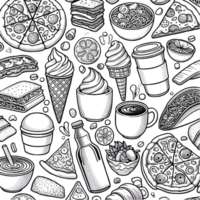 Seamless pattern for background with food items on transparent background png