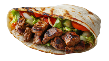 Delicious grilled meat wrap with fresh vegetables and pita bread png