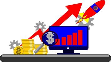 A computer screen with a rocket and money vector