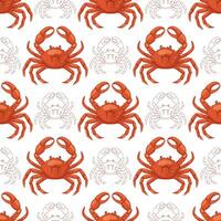 A seamless pattern of bright red crabs on a white background vector