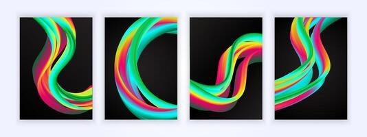 cover design with black background with liquid abstract wavy colorful gradient vector