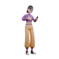 Cartoon Dance Star in 3D. A female dancer stands facing left while looking down playing a cellphone. Performance Artist png
