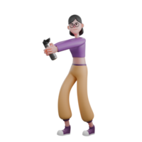 Animated Dance Performer in 3D. A female dancer walks to the right while both palms are holding a tumbler in front. Performance Character png
