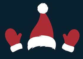 Furry Santa Claus red hat and mittens. Christmas and New Year elements for design. vector