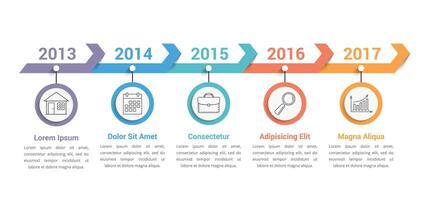 Timeline infographics template with arrows, workflow or process diagram, can be used as steps or options vector