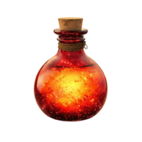 Red potion bottle with sparkles, isolated on transparent background. png