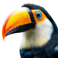 Colorful toucan bird with vibrant beak, isolated on transparent background. png