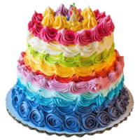 Colorful multi-layered cake with vibrant icing and decorative toppings. isolated on transparent background.. png