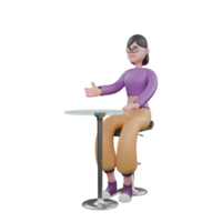 Cartoon Dancer Performer in 3D. A female dancer sits at a cafe table, talking to a friend with a serious expression. Dance Talent png