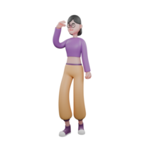 Cartoon 3D Dance Character Design. A female dancer stands with her body tilted to the right while her right palm is placed in front of her eyebrows as if watching from a distance. Dance Artist png