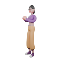 Dance Star Character in 3D. A female dancer stands with her hands together in front of her chest, eyes closed with a calm expression. Creative Performer png