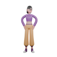 3D Character Design of Dance Star. A female dancer stands looking to the left while both hands are on her waist. Performer Model png