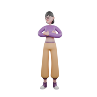 Dance Performer 3D Artist. A female dancer stands with her hands folded in front of her chest with an angry expression. Animated Character png